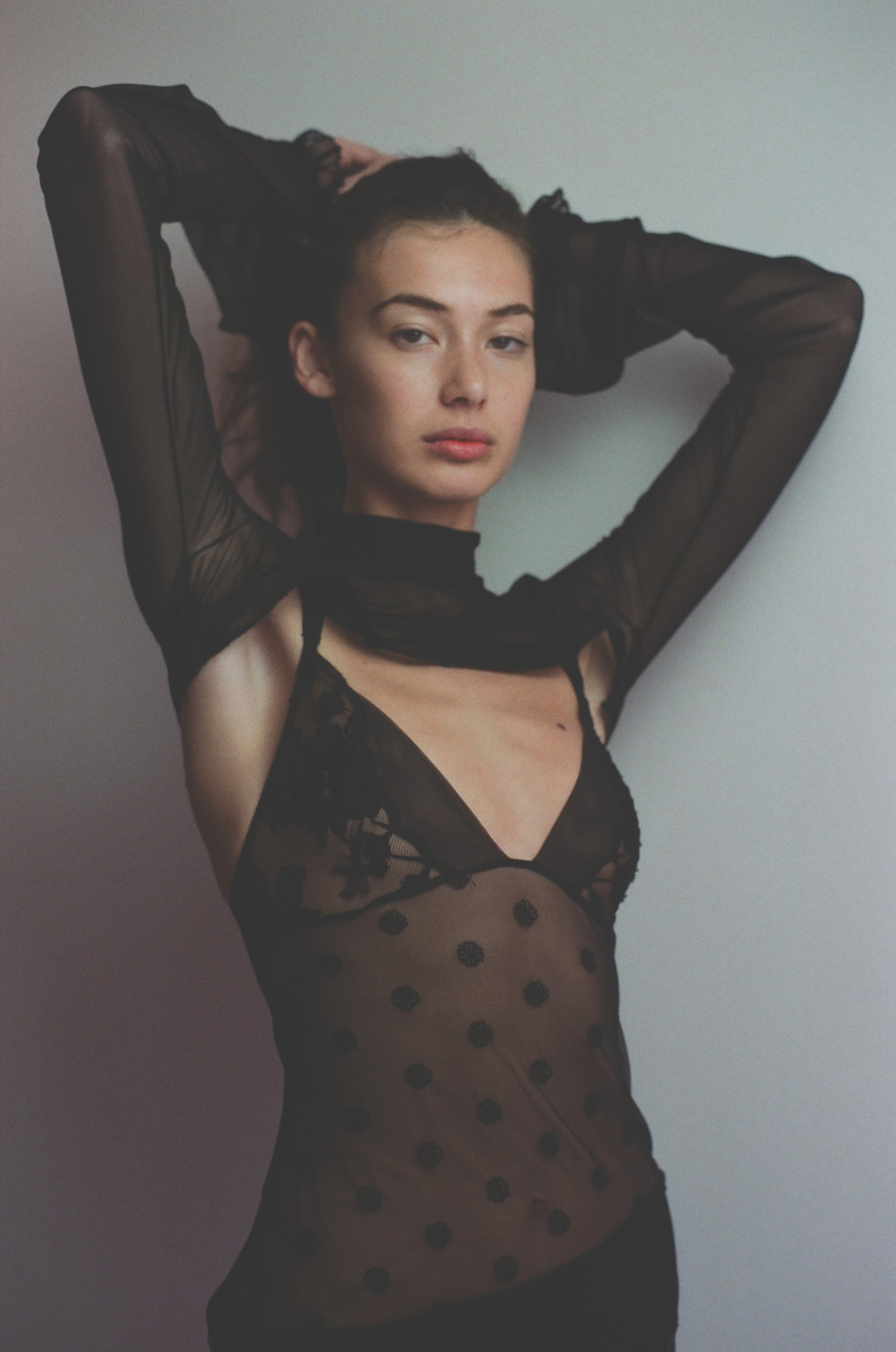 Rose Tulle Neck Top Black