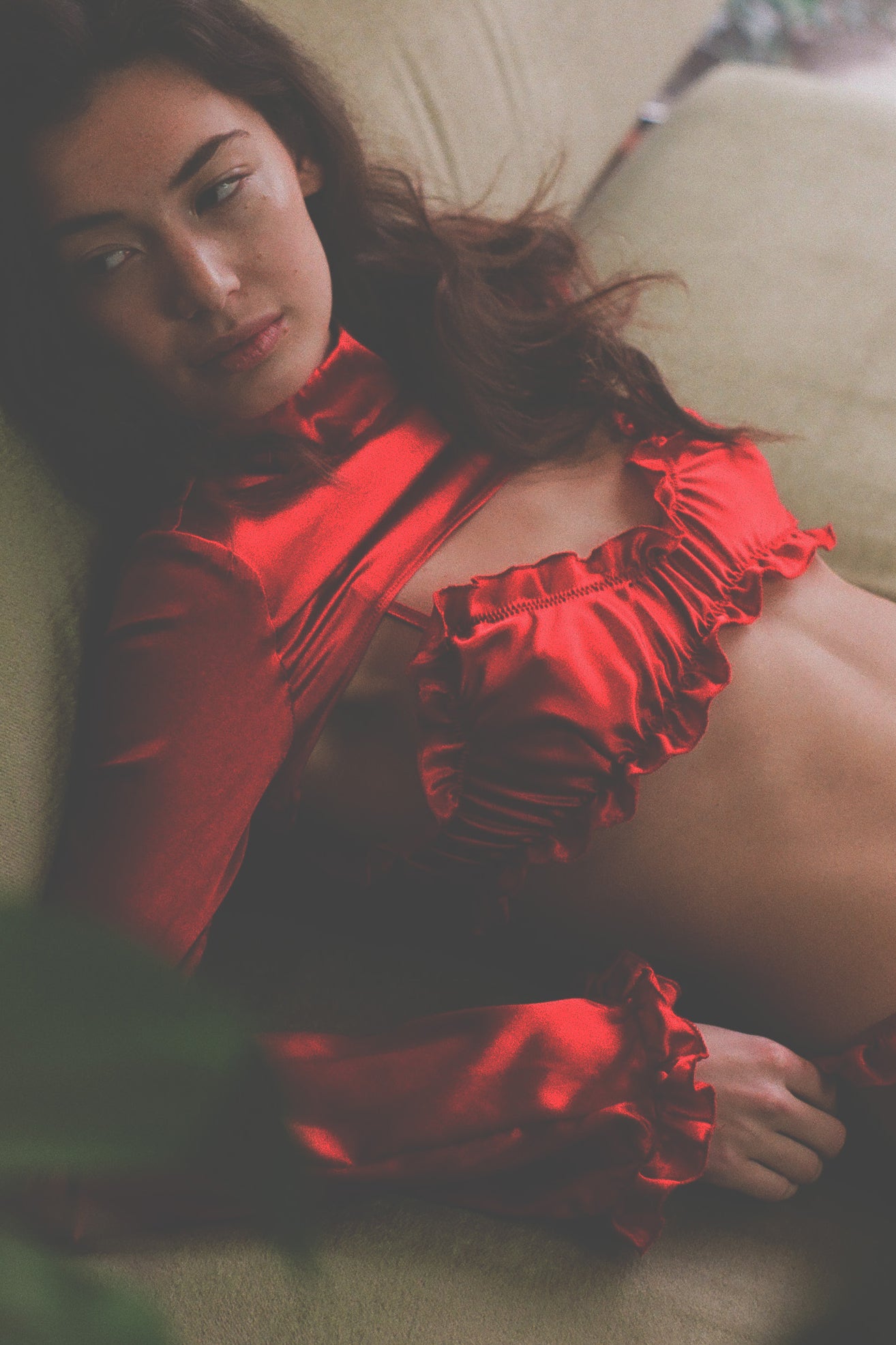Rose Silk Neck Top Red