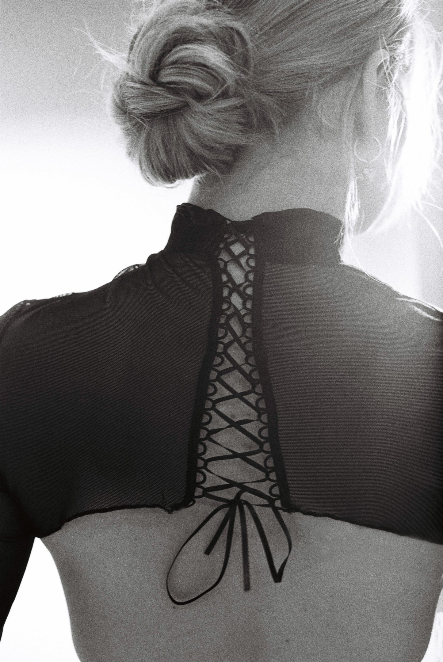 Rose Tulle Neck Top Black