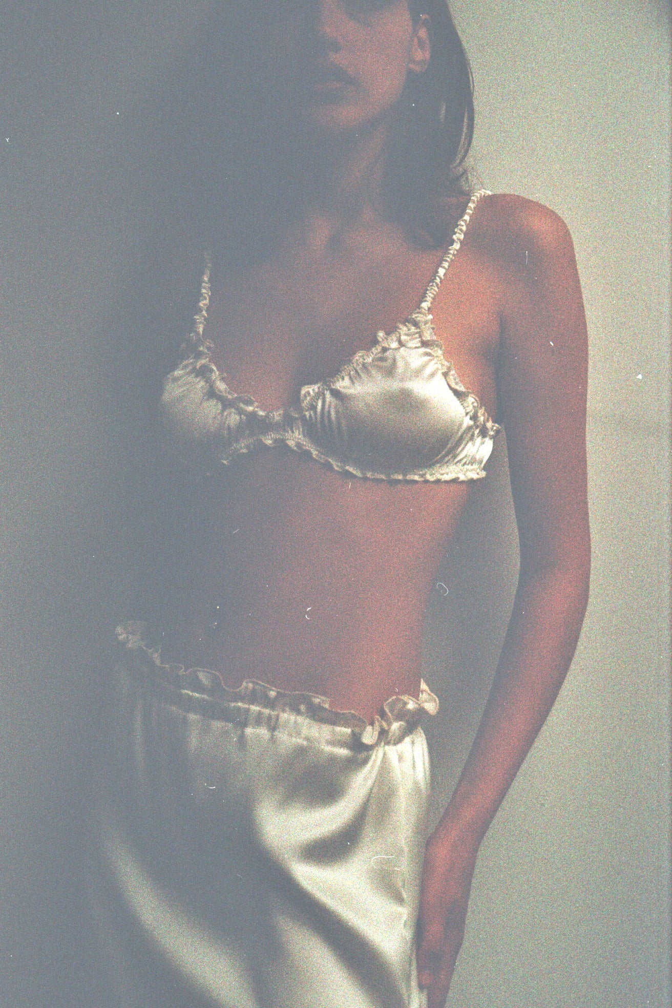 Rose Ruffle Ivory Silk Bra
