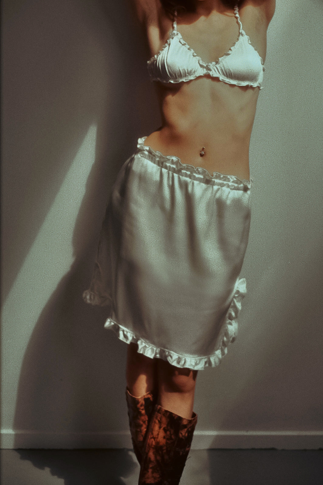 Rose Ruffle Ivory Silk Bra