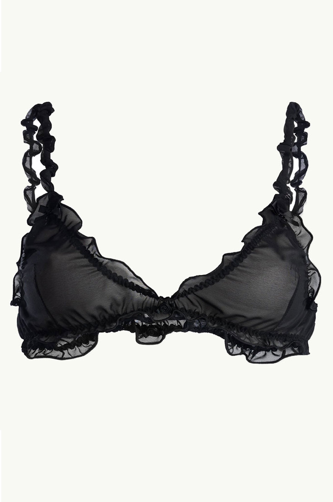 Rose Ruffle Black Tulle Bra