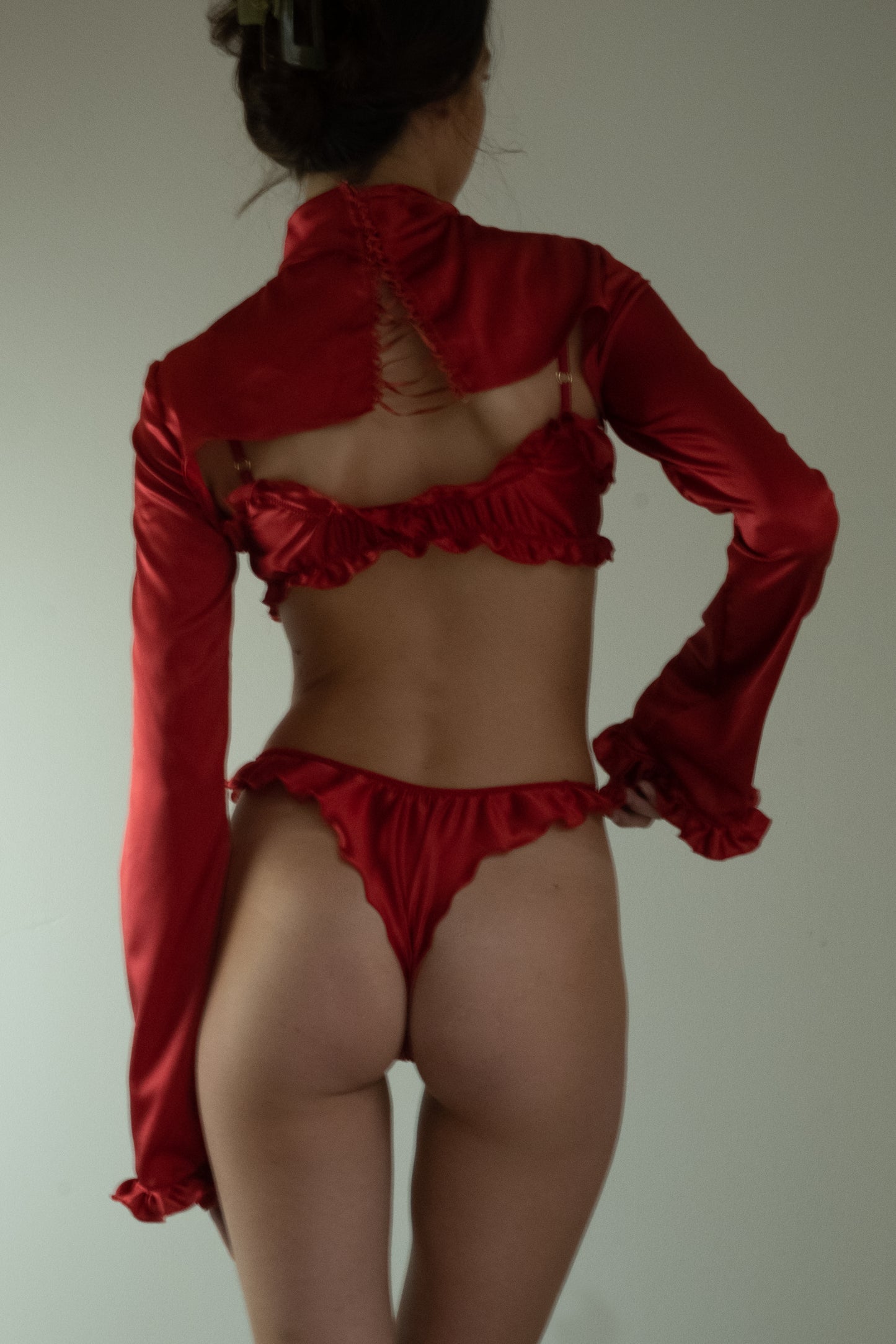 Rose Ruffle Silk Set Red