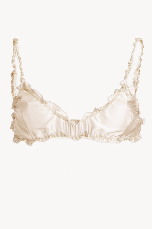 Rose Ruffle Ivory Silk Bra