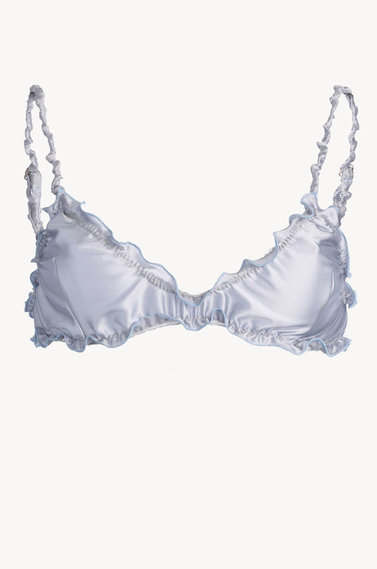 Rose Ruffle Blue Silk Bra