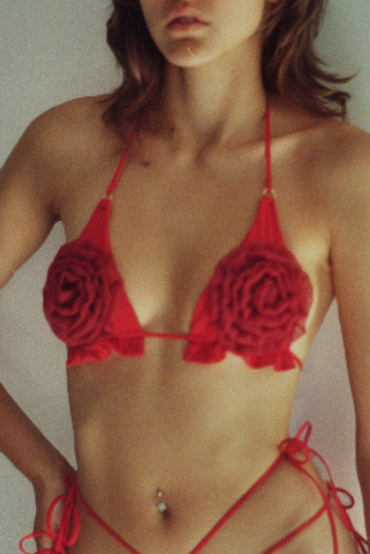 Bikini Red Roses - Handmade Triangle top
