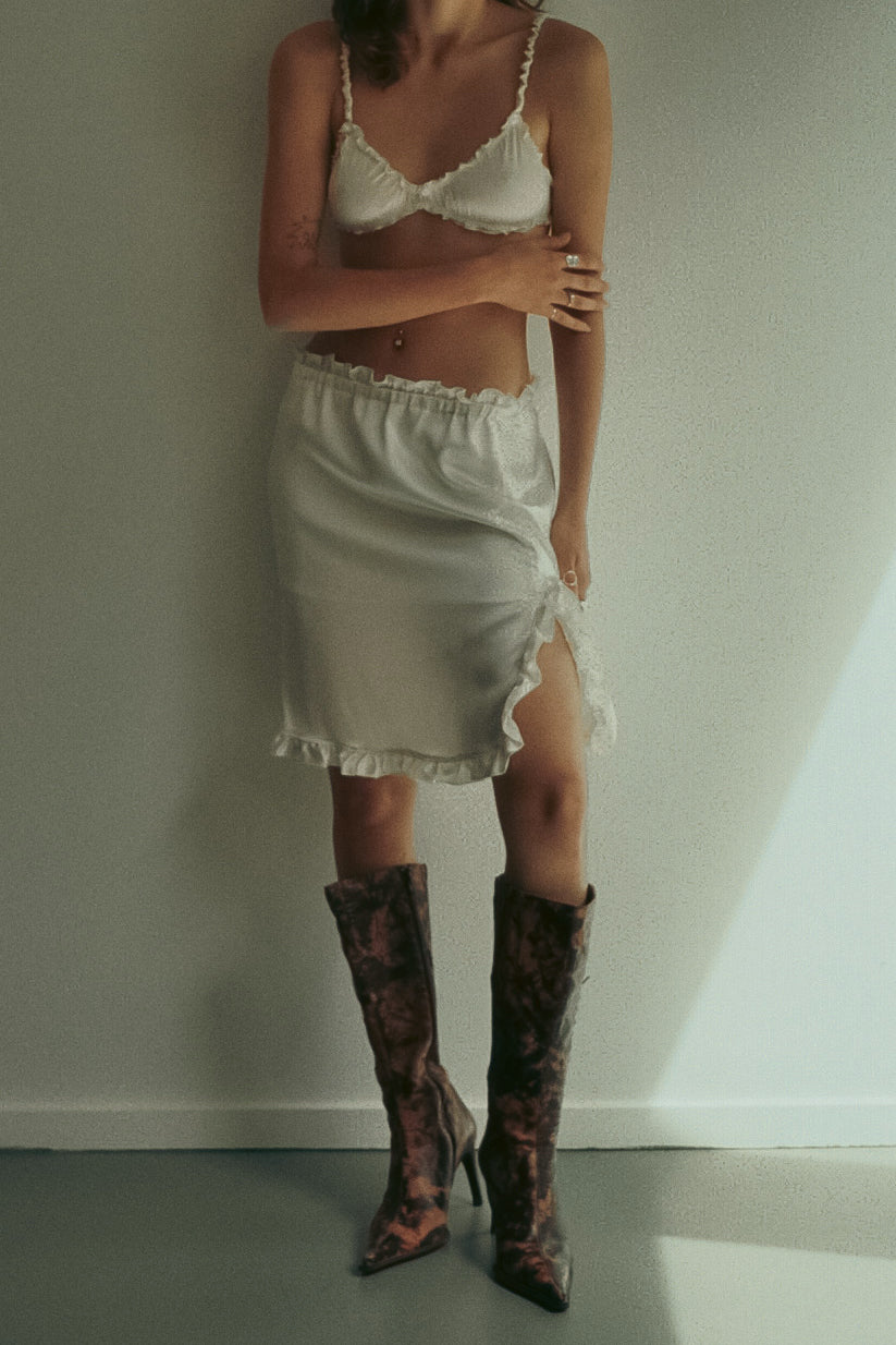 Vicky Midi Skirt – 100% French Silk in Ivory White