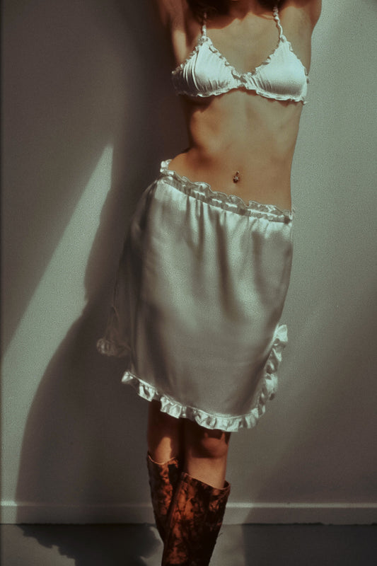 Vicky Midi Skirt – 100% French Silk in Ivory White