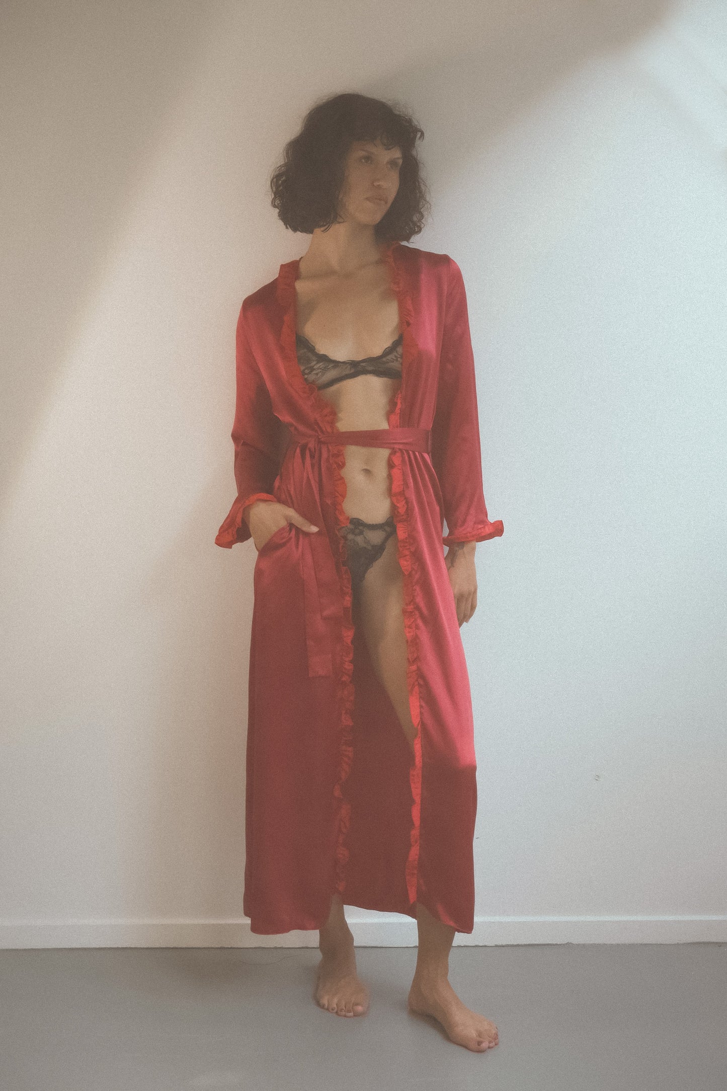 Handmade Silk Robe with Ruffled Edges