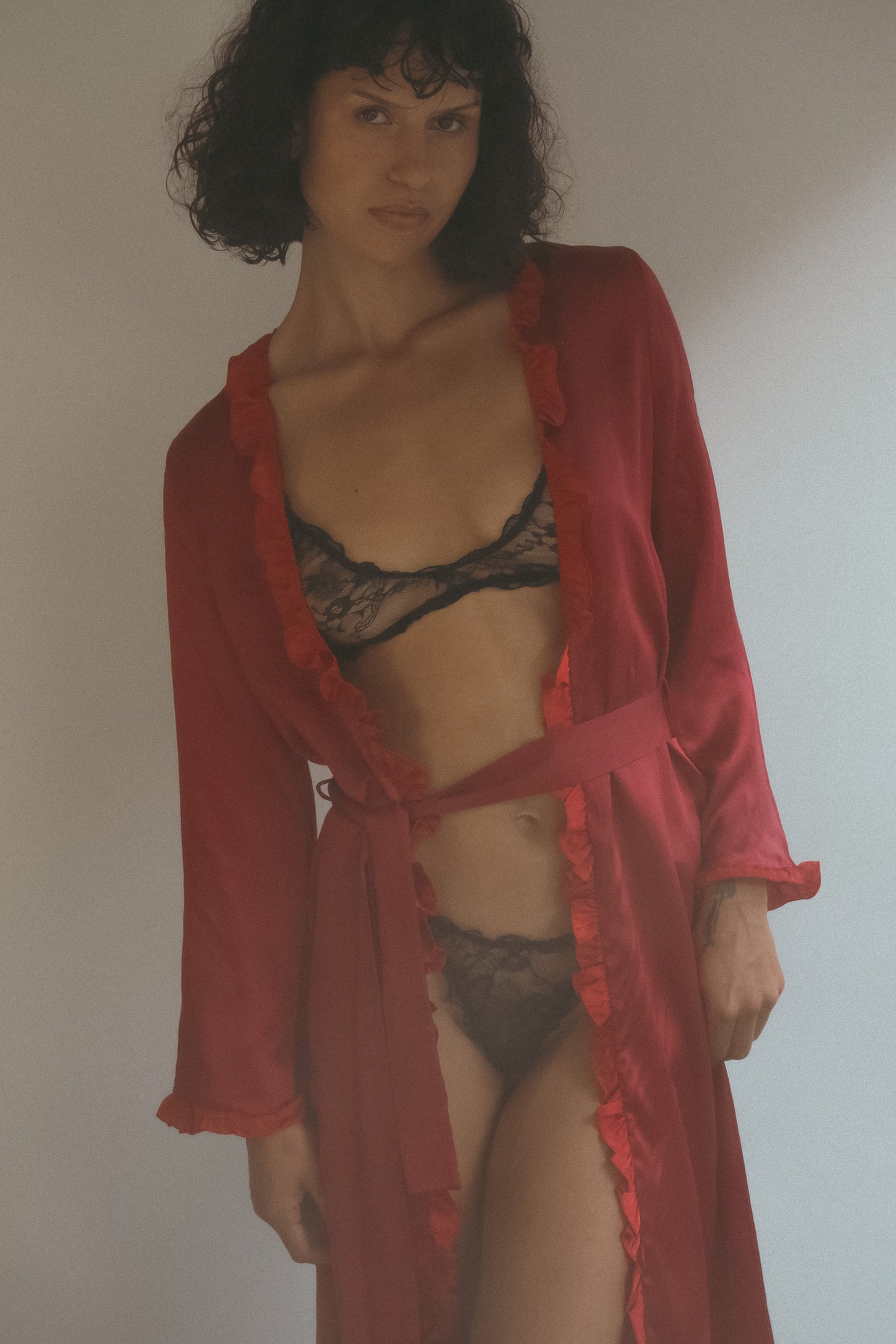 Handmade Silk Robe with Ruffled Edges